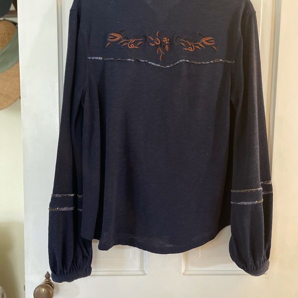 Free People Boho Gauze Navy Long Sleeve Blouse - Picture 2 of 6